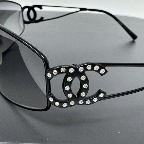 CHANEL Sunglasses Shield Sun Visor Rhinestone CoCo Mark Black 4073-s Gradient - Picture 5 of 15